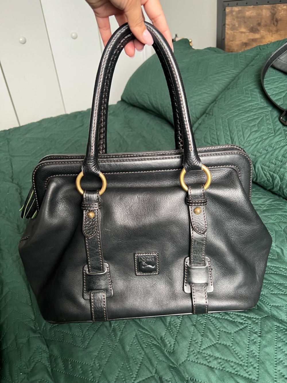 Dooney & Bourke Florentine Mitchell Black Leather Satchel with Gold Hardware